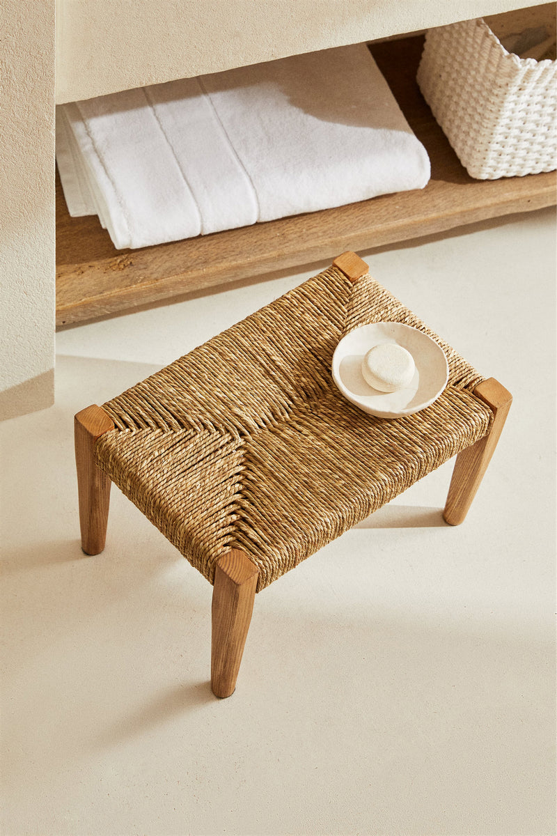 Oak & Seagrass Mini Stool – Crafted for Simplicity
