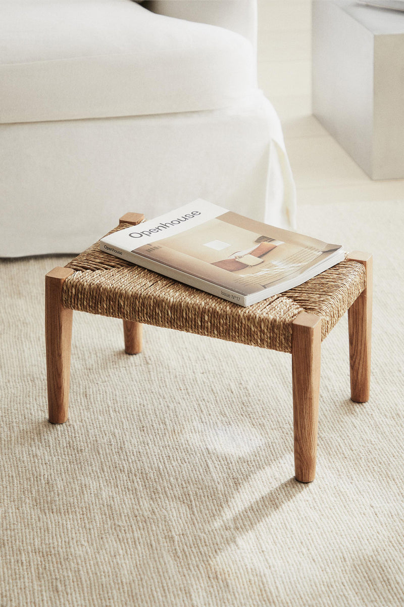 Oak & Seagrass Mini Stool – Crafted for Simplicity