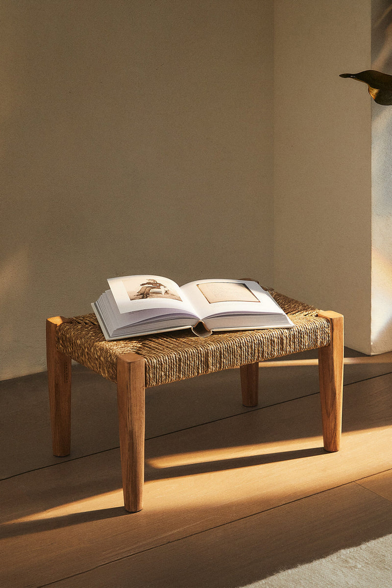 Oak & Seagrass Mini Stool – Crafted for Simplicity