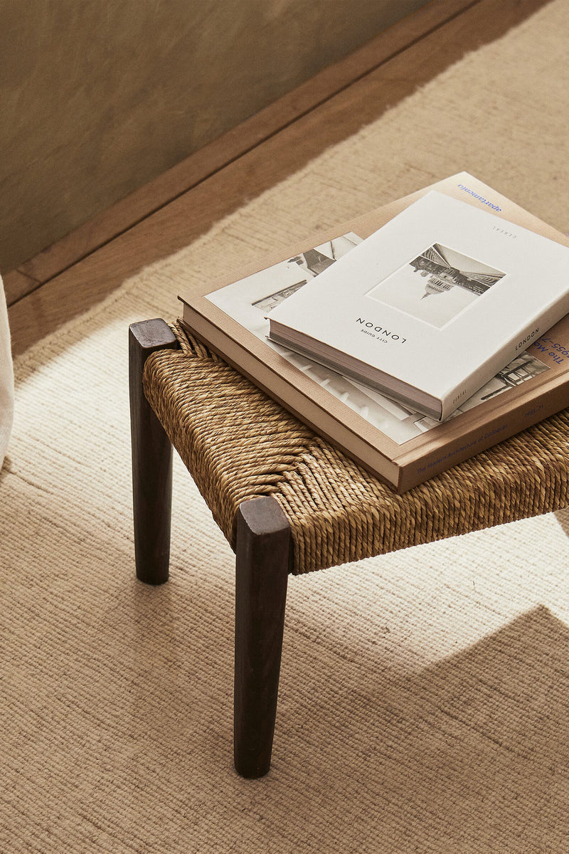Oak & Seagrass Mini Stool – Crafted for Simplicity